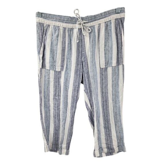 Old Navy Striped Cropped Capri Linen Blend Pants - Size Medium - Picture 1 of 4